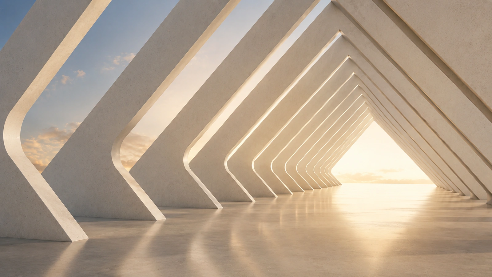 Minimal architectural ribs framing blue sky