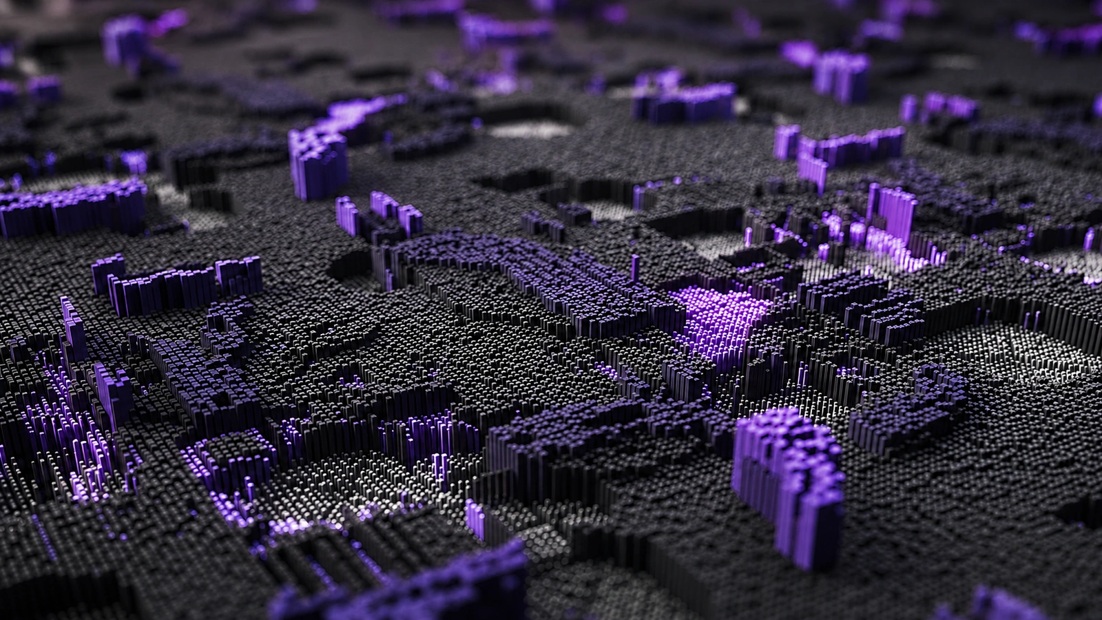 Purple paths rising from a dark execution map