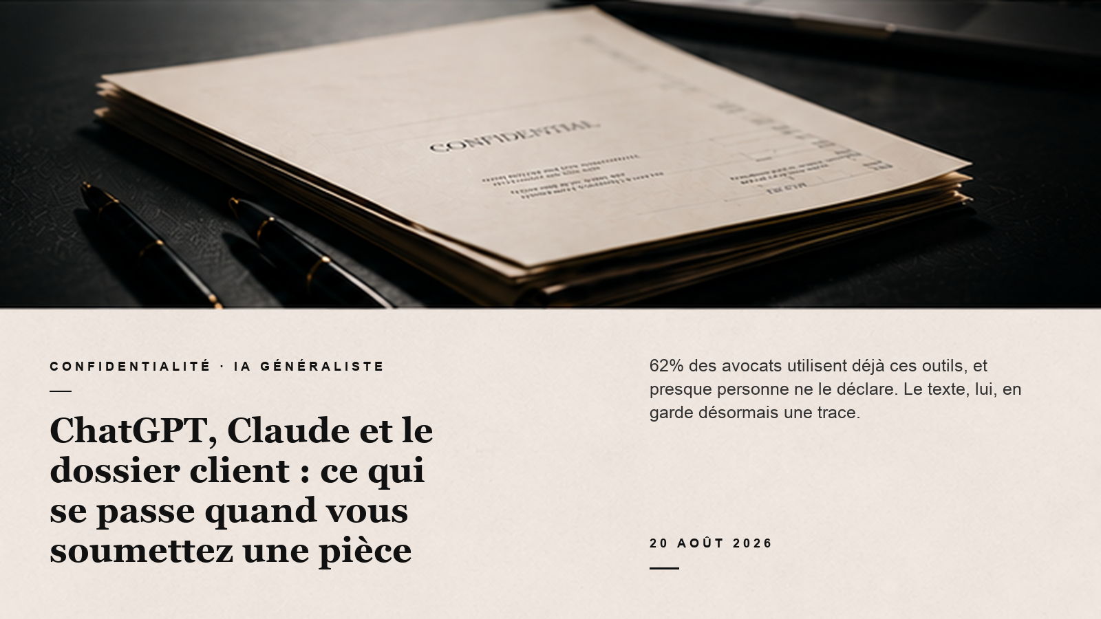 Carte éditoriale sur la confidentialité des outils d'IA devant un dossier confidentiel