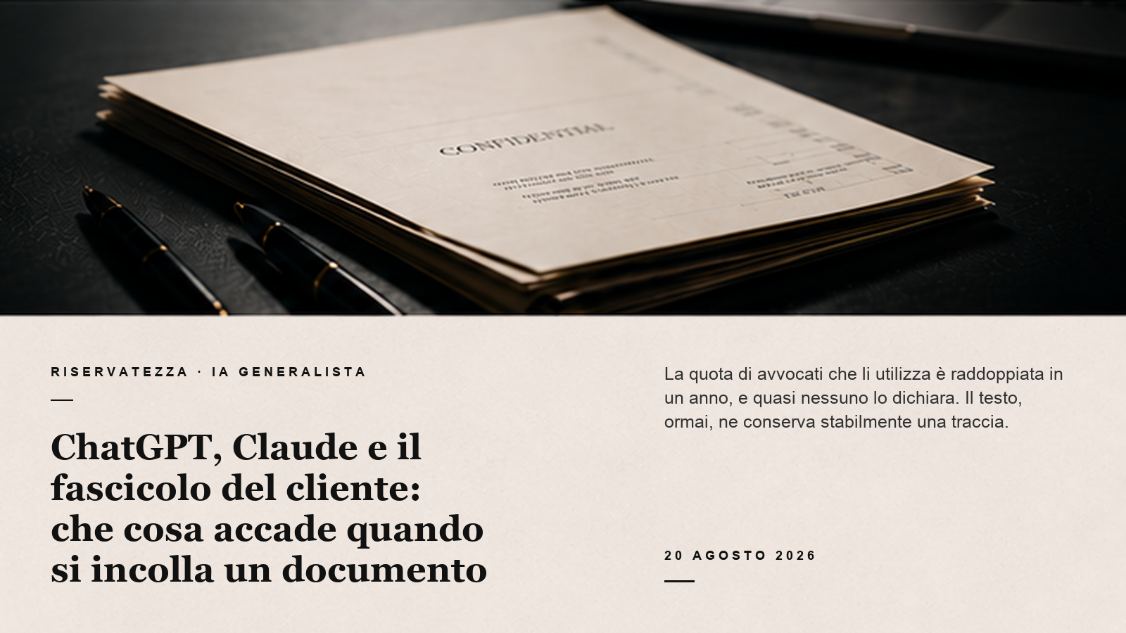 Scheda editoriale sulla riservatezza degli strumenti di IA sopra un fascicolo riservato