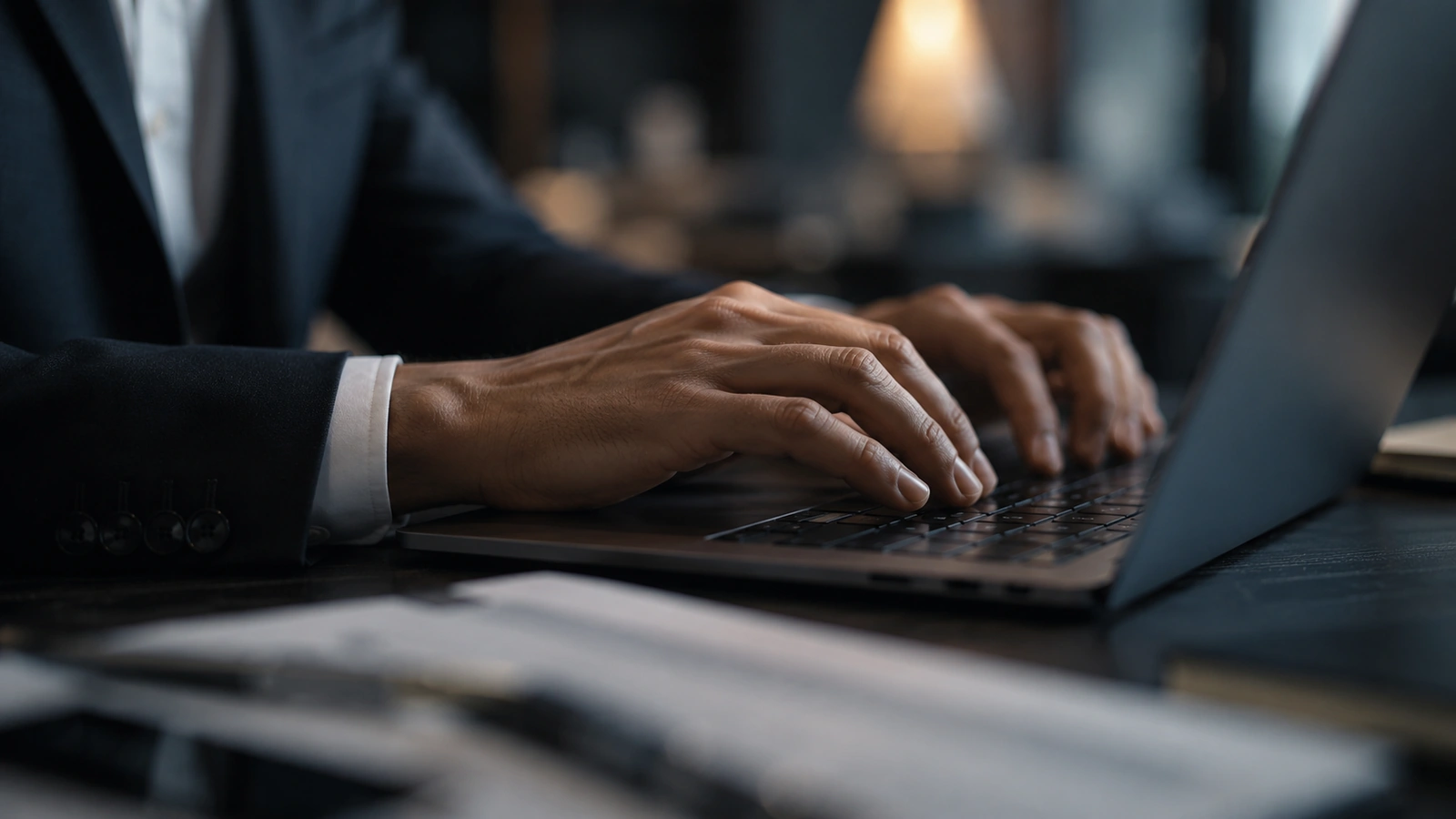 Lawyer typing on a laptop in a quiet office
