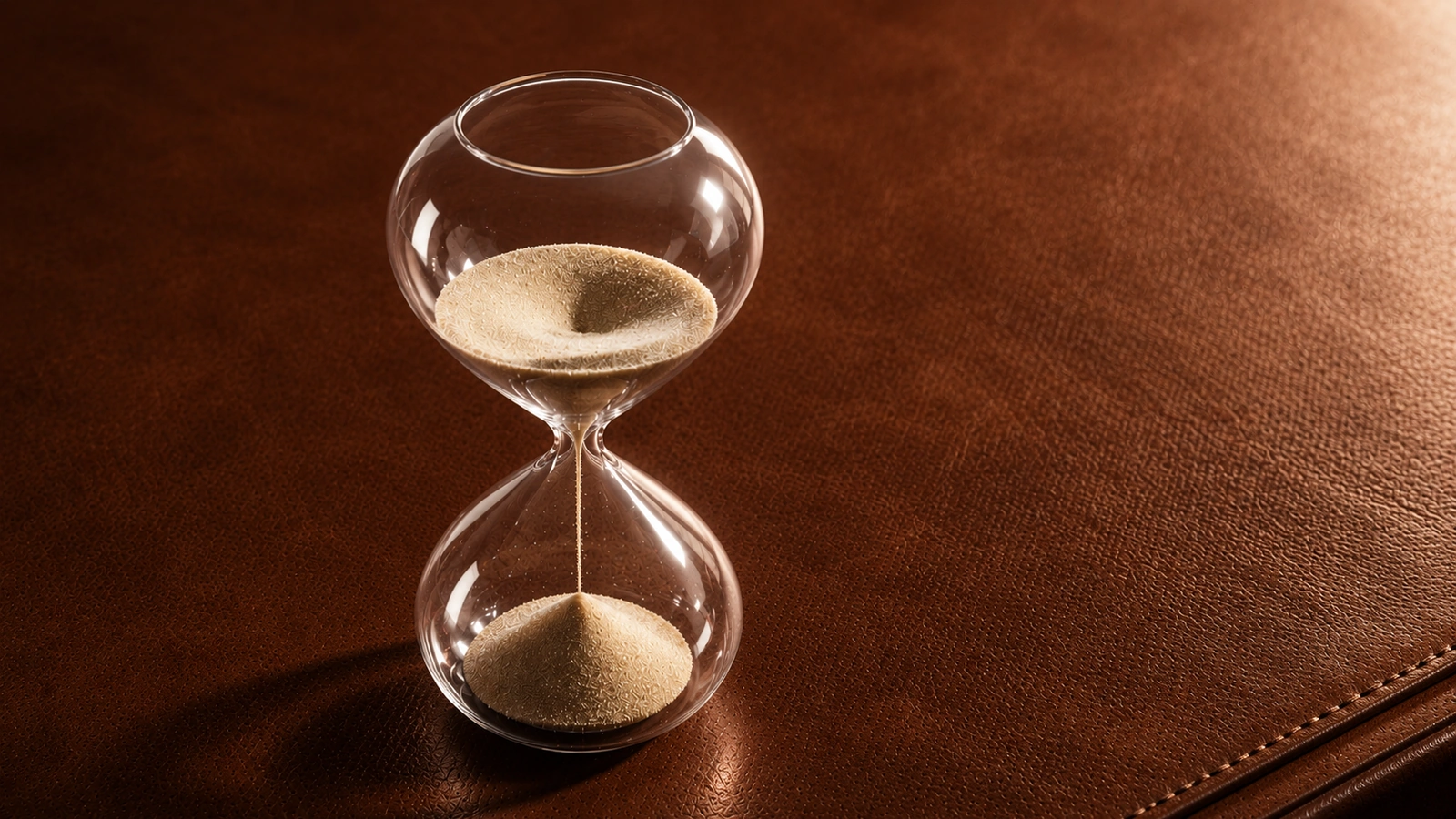 Hourglass on a leather desk
