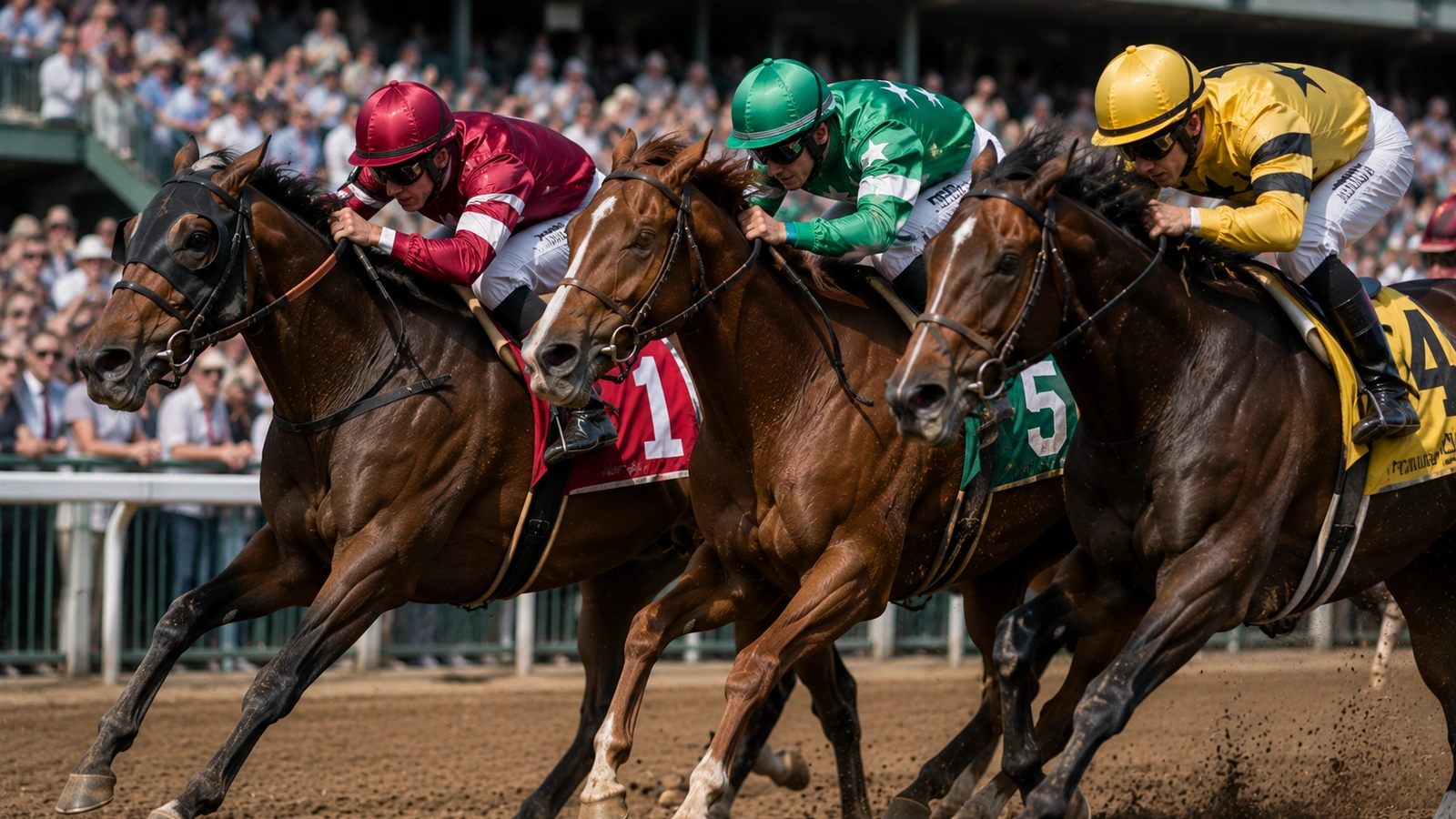 Race horses running side by side