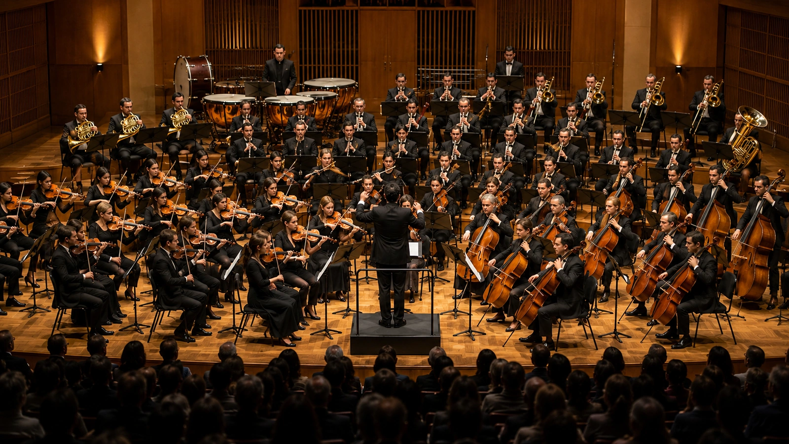 Symphony orchestra performing on stage