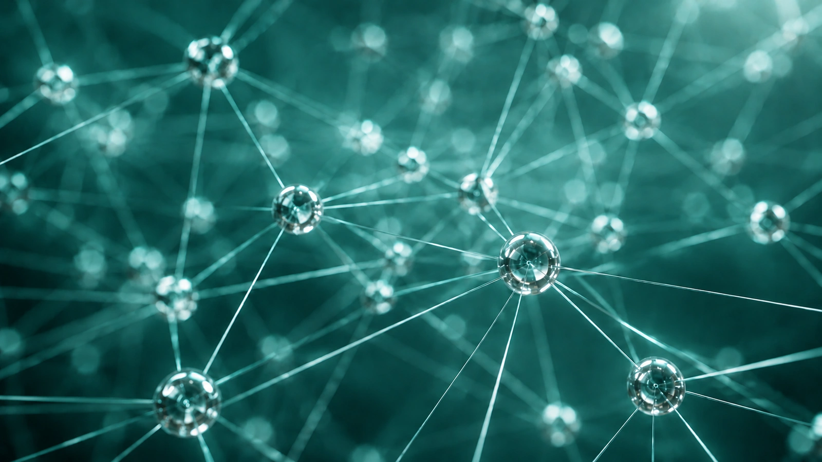 Network of connected metallic nodes on a green background