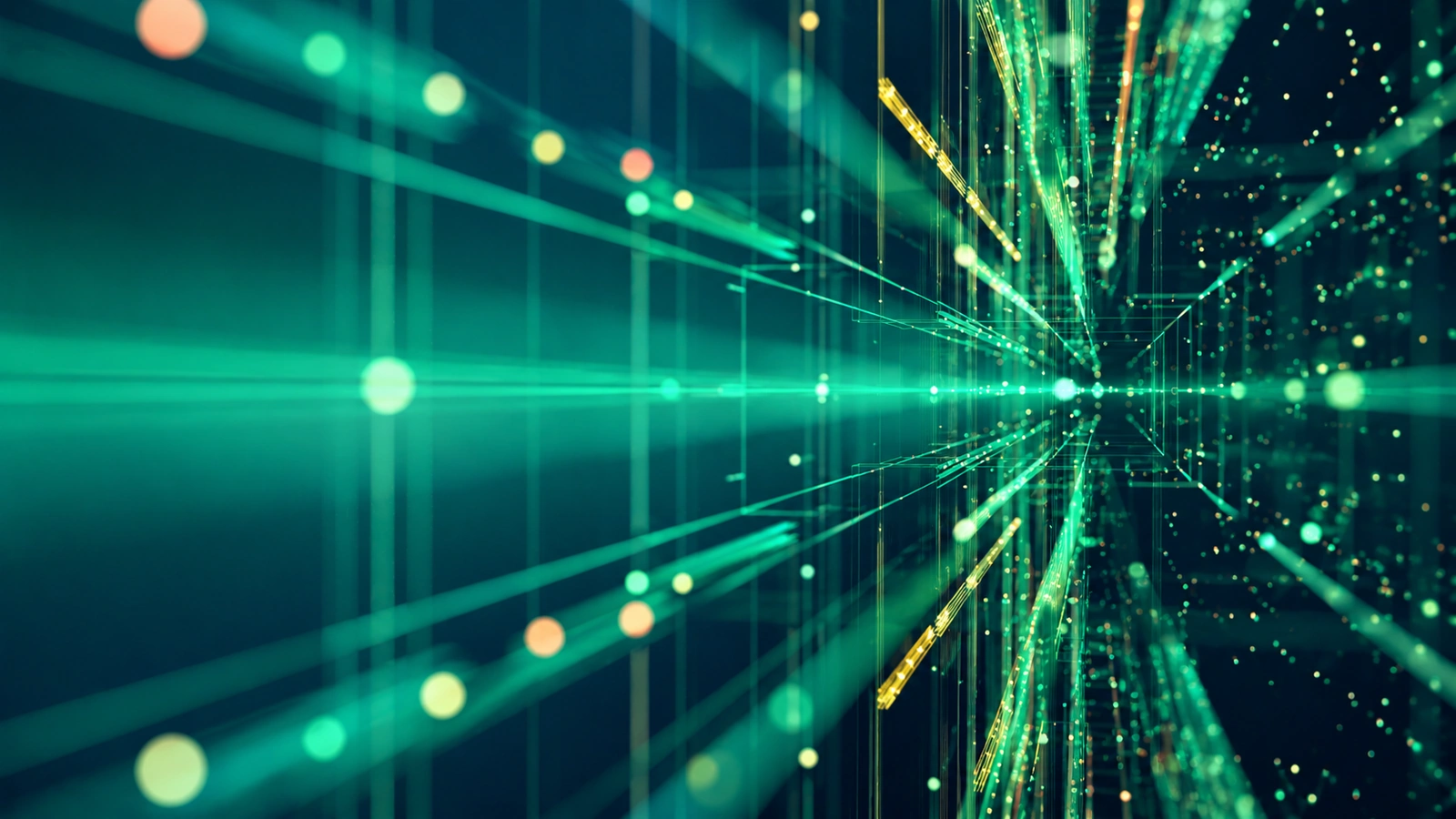 Green digital data streams converging into a structured history